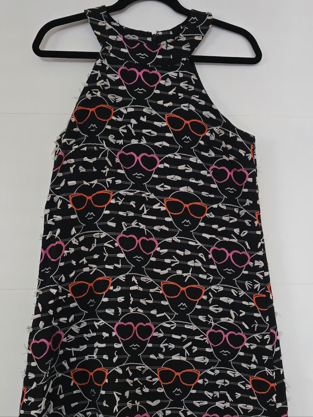 Hutch Sunglasses Graphic Embroidered Halter Shift Dress Black Pink S